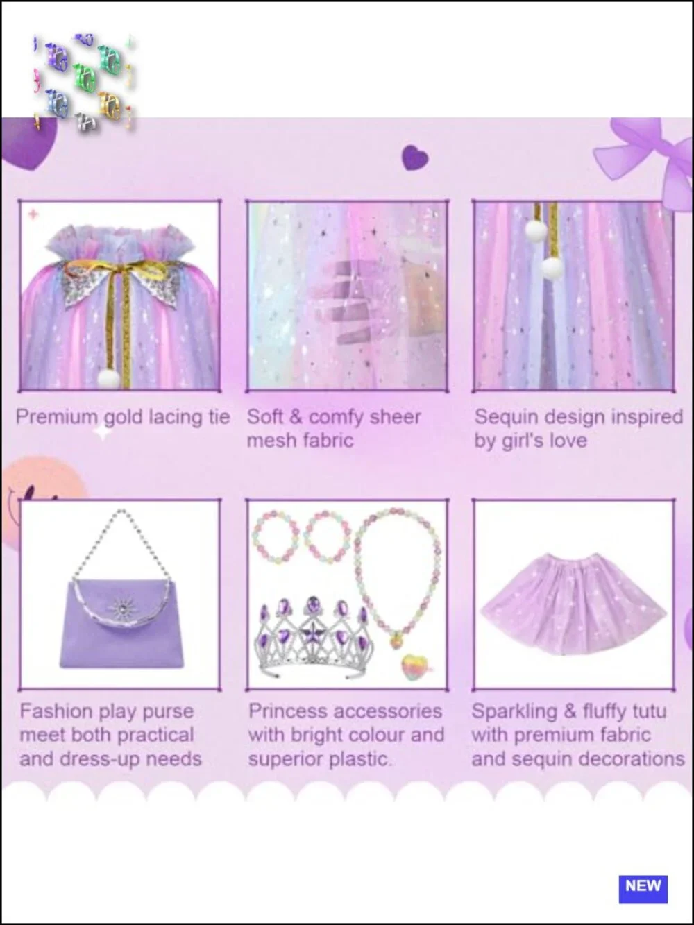 Light Up Princess Cape Tutu Dress Up Set with Crown Wand Jewelry